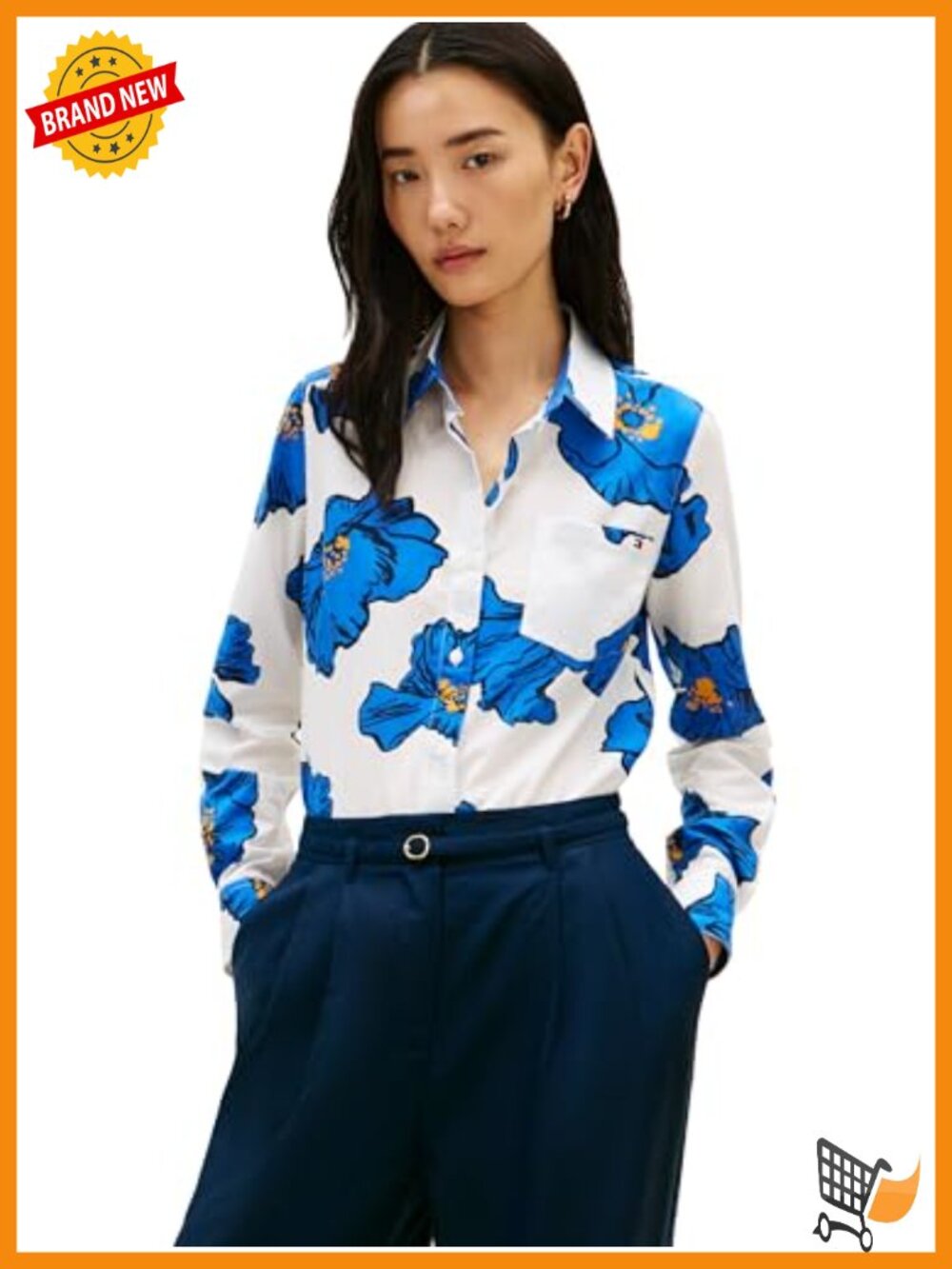 Women's Cotton Poplin Long Sleeve Button Down Shirt Regular Fit Roll Up